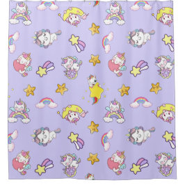 Eenhoorn Rainbow Star Light Paarse thema Douchegordijn