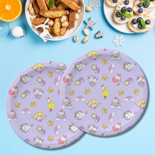 Eenhoorn Rainbow Star Light Paarse thema Papieren Bordje