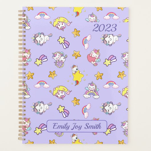 Eenhoorn Rainbow Star Light Paarse thema Planner (Voorkant)