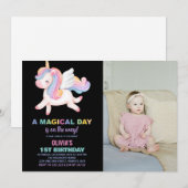 Eenhoorn Rainbow Verjaardag Uitnodigingen met foto (Voorkant / Achterkant)