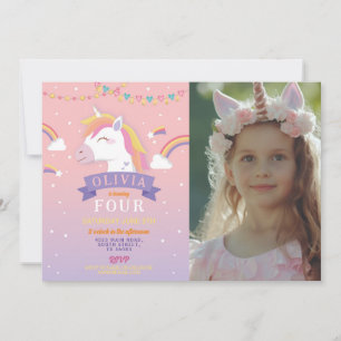 Eenhoorn Rainbows Foto Verjaardagsfeest Roze Sterr Kaart