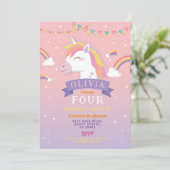 Eenhoorn Rainbows Verjaardagsfeest Roze Sterren Kaart (Staand voorkant)