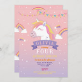 Eenhoorn Rainbows Verjaardagsfeest Roze Sterren Kaart (Voorkant / Achterkant)