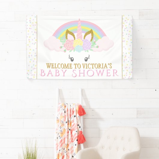 Eenhoorn Regenboog Baby shower Banners (Insitu)