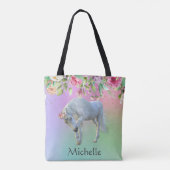 Eenhoorn Regenboog Bloemen Gouden Canvas tas Geper (Achterkant)