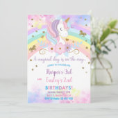 Eenhoorn & regenboog broers en zussen verjaardagsu kaart (Staand voorkant)