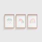 Eenhoorn, regenboog, cloud pastel set van 3 print