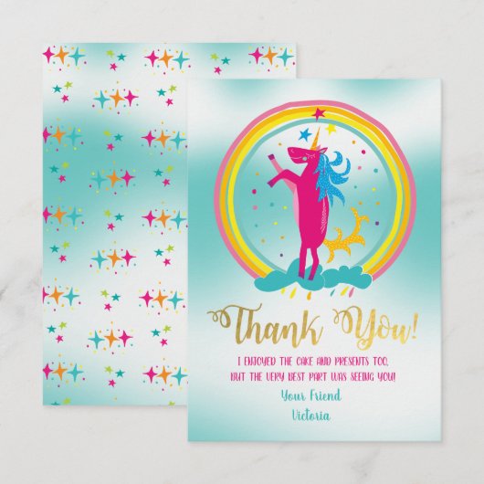Eenhoorn regenboog Dank u notitiekaarten Kaart (Voorkant / Achterkant)