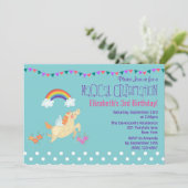 Eenhoorn Regenboog en Wolken Verjaardag Uitnodigen Kaart (Staand voorkant)