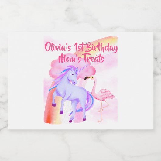 Eenhoorn Regenboog Flamingo Meisjes Verjaardagsfee Sparkling Wijnetiket (Enkel label)