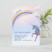 Eenhoorn Regenboog Glitter Sterren Magische Verjaa Kaart (Staand voorkant)