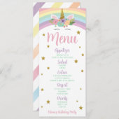 Eenhoorn Regenboog Glitter Sterren Verjaardagsfees Menu (Voorkant / Achterkant)