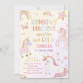 Eenhoorn Regenboog Glitters Gouden Verjaardag Kaart (Voorkant)