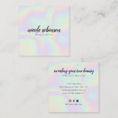 Eenhoorn regenboog holografische moderne make-up a vierkante visitekaartje (Voorkant / Achterkant)