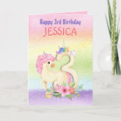 Eenhoorn Regenboog Kleuren 3e Verjaardag Naam Kaart (Voorkant)