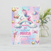 Eenhoorn Regenboog Magische dag Verjaardagsfeest Kaart (Staand voorkant)