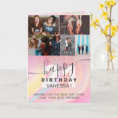 Eenhoorn regenboog marmer glitter verjaardag foto  kaart (Gele Bloem)