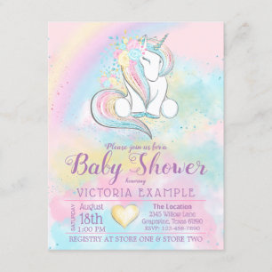 Eenhoorn Regenboog Meisje Baby Shower Uitnodiginge Kaart