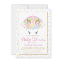 Eenhoorn Regenboog Meisje Baby Shower Uitnodiginge
