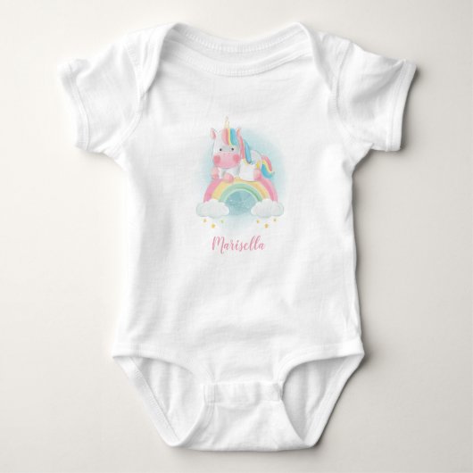 Eenhoorn Regenboog Naam Persoonlijk Baby Bodysuit (Voorkant)