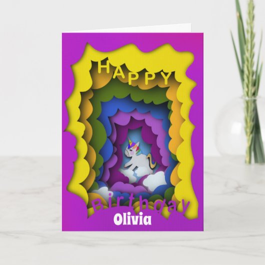 Eenhoorn regenboog papier gesneden kaart (Voorkant)