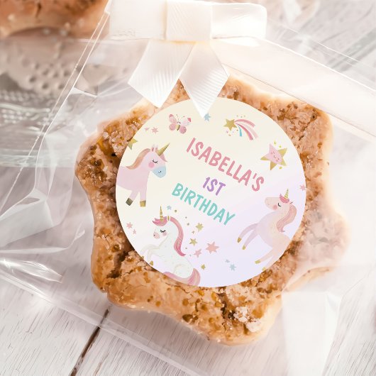Eenhoorn regenboog pastel eerste verjaardag ronde sticker