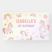 Eenhoorn regenboog pastel eerste verjaardag spandoek (Horizontaal)