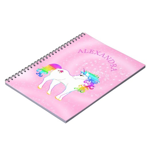 Eenhoorn Regenboog Roze Cute Aangepast Notitieboek (Linkerzijde)
