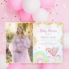 Eenhoorn Regenboog Roze Goud Baby shower Foto Kaart