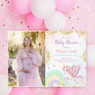 Eenhoorn Regenboog Roze Goud Baby shower Foto Kaart