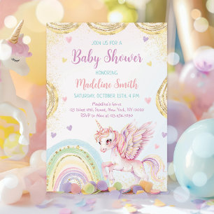 Eenhoorn Regenboog Roze Goud Baby shower Kaart