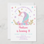 Eenhoorn Regenboog Roze Goud Bloemen Krans Verjaar Kaart (Voorkant)