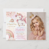 Eenhoorn Regenboog Roze Goud Pastel Verjaardagsfot Kaart (Voorkant)