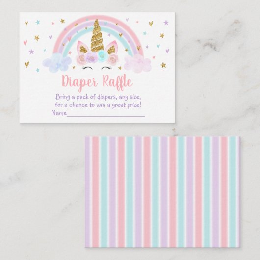 Eenhoorn Regenboog Roze Gouden Baby Luier Raffle Informatiekaartje (Voorkant / Achterkant)