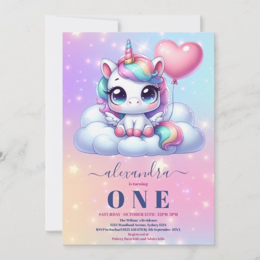 Eenhoorn Regenboog Sparkles Goud 1e Verjaardag Kaart (Voorkant)