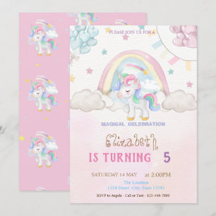 Eenhoorn Regenboog Sterren Harten Ballonnen Verjaa Kaart