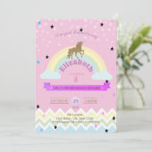 Eenhoorn, Regenboog Sterren, Zigzag Geboortedinlad Kaart (Staand voorkant)