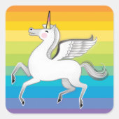 Eenhoorn regenboog strepen vierkante sticker (Voorkant)