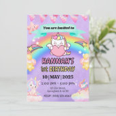 Eenhoorn Regenboog Uitnodiging 1e Verjaardagsfeest (Staand voorkant)