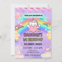 Eenhoorn Regenboog Uitnodiging 1e Verjaardagsfeest