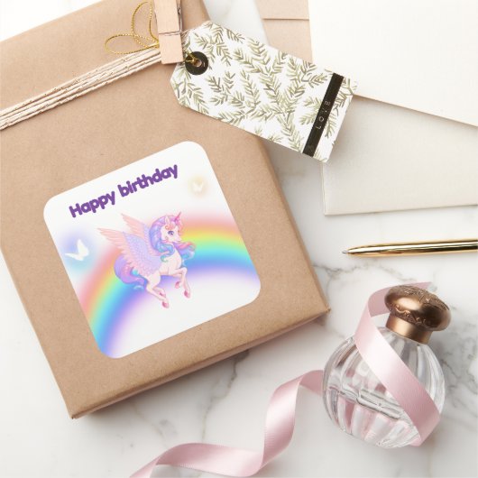 Eenhoorn Regenboog Verjaardags Uitnodiging Sticker (Geschenken)