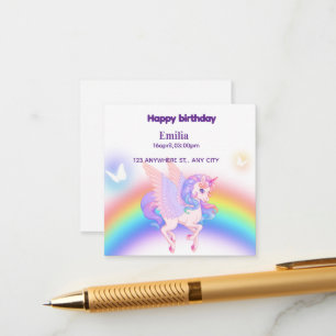Eenhoorn Regenboog Verjaardags Uitnodigingskaart Informatiekaartje