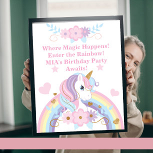 Eénhoorn Regenboog Verjaardagsposter Bewerkbaar Poster