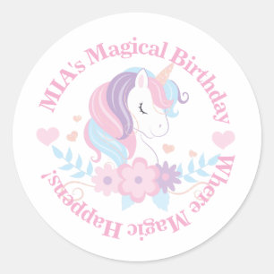 Eenhoorn Regenboog Verjaardagssticker  Ronde Sticker