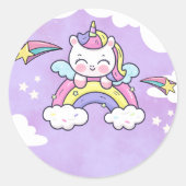 Eenhoorn Regenboog Verjaardagsuitnodiging Sticker (Voorkant)