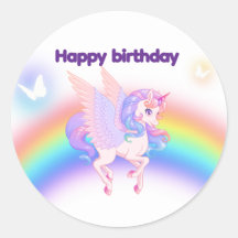 Eenhoorn Regenboog Verjaardagsuitnodiging Sticker