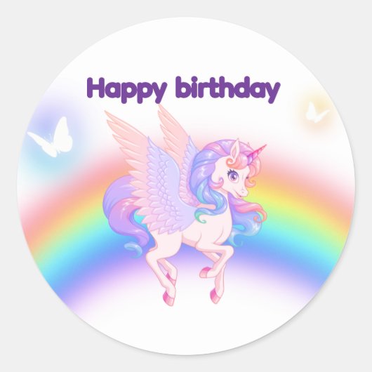 Eenhoorn Regenboog Verjaardagsuitnodiging Sticker (Voorkant)