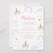 Eenhoorn Regenboog Wolken Roze Goud Verjaardag Kaart (Voorkant)