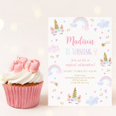 Eenhoorn Regenboog Wolken Roze Goud Verjaardag Kaart