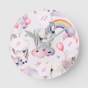 Eenhoorn Regenboog Wolken Roze Sprookje Ballon Mei Ronde Klok